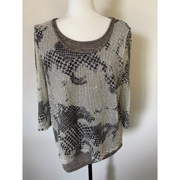 JOSEPH RIBKOFF Tunic Top Size 8 Mesh Overlay Stretchy Tank Roll Tab Sleeves - Picture 2 of 10
